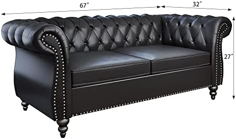 Chesterfield Loveseat, Modern Leather Sofa Tufted Couch 2 Seater - Image 2