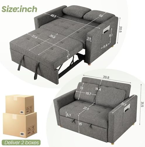 SEJOV Loveseat Sleeper, 3-in-1 Convertible Sofa Bed Pull Out, Dark Gray - Image 3