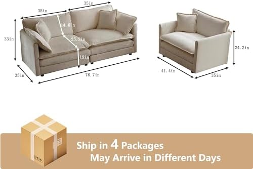 Tmsan Cloud Loveseat Sofa Couch & Chair Set - Image 2