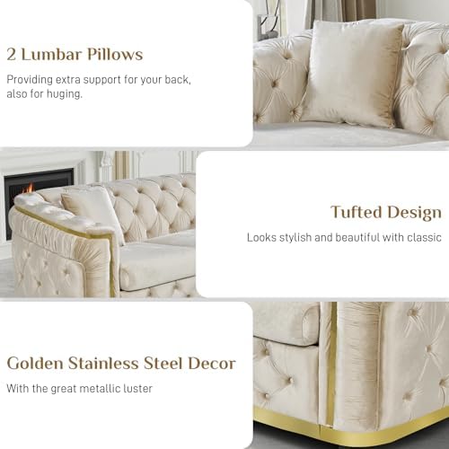 2-Piece 84.6" Velvet Sofa Set, Chesterfield Tufted - Image 4