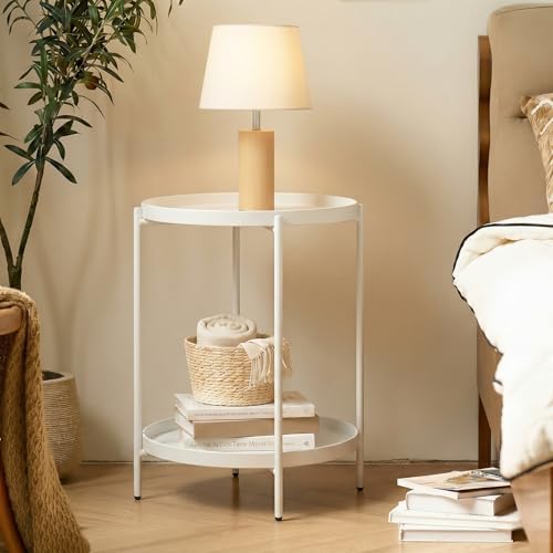 TeoKJ 2 Tier Round Side Table, Folding Round Metal End Table Small Nightstand - Image 6