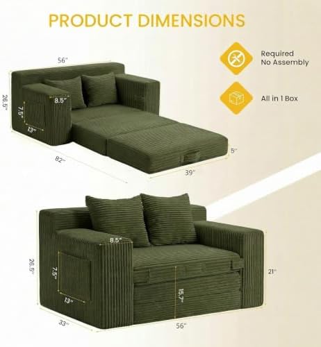 Boneless Loveseat Sleeper Sofa Bed: 3-in-1 Convertible Sofa Bed - Image 3