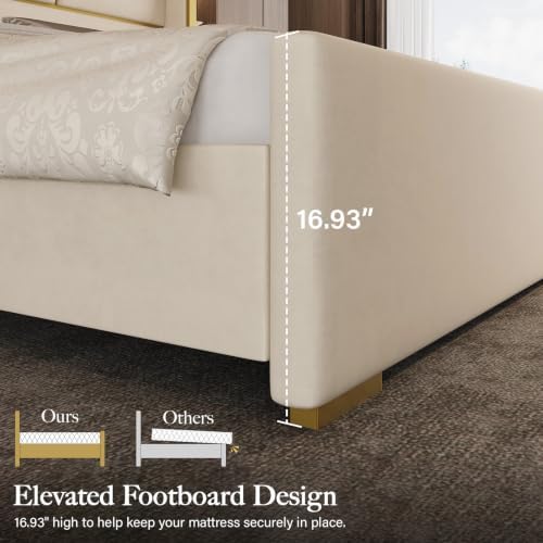 King Size Bed Frame with Gold Trim Headboard, 66.9" Tall Bed - Image 5