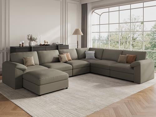 EASE MOOSE Faux Leather Couch, U Shaped Modular Sectional Sofa, Light Grey by EASEMOOSE
