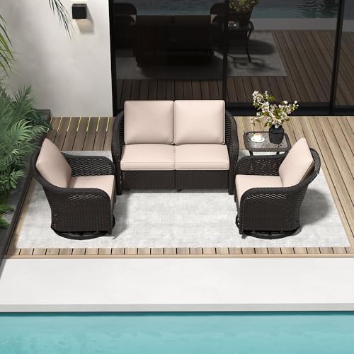 4 Piece Patio Furniture Set, Wicker Outdoor Conversation Set by Meetleisure-LeisureLiving