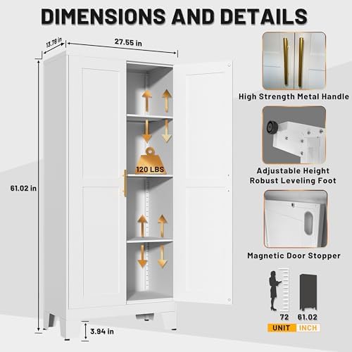 PAOFIN White Metal Kitchen Storage Cabinet, Kitchen Pantry Storage Cabinet - Image 2