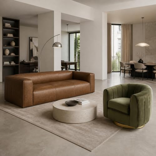2-Piece Living Room Set, Genuine Leather Sofa + Swivel Chair - Image 5