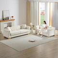 2 Pieces Chesterfield 84" 3-Seater + 62" Loveseat Beige Velvet Sofa Sets by Unknown
