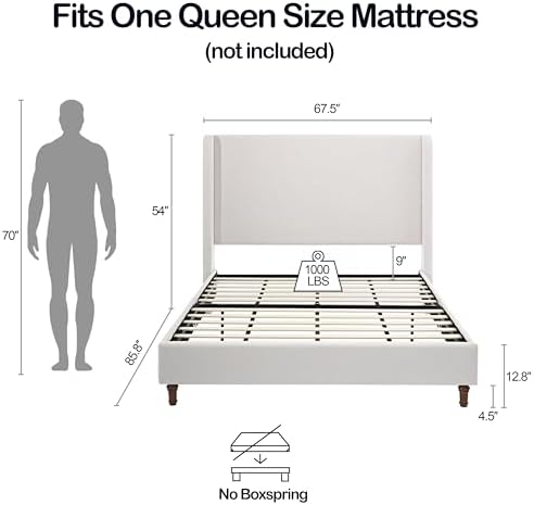 Queen Size Upholstered Bed Frame, Elegant Simplicity/Strong Wood Slats - Image 2