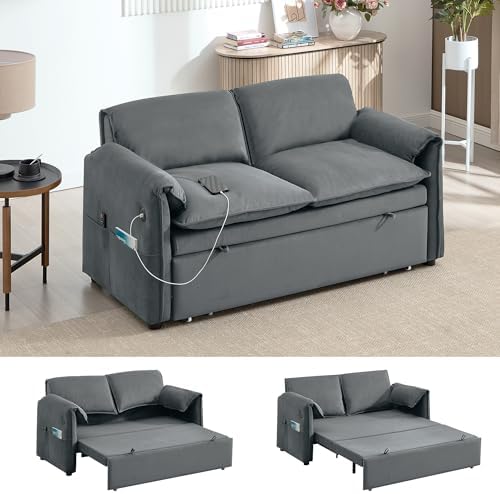 63" Pull Out Loveseat Sofa Bed, Velvet Convertible Sleeper Sofa by HATPPTO