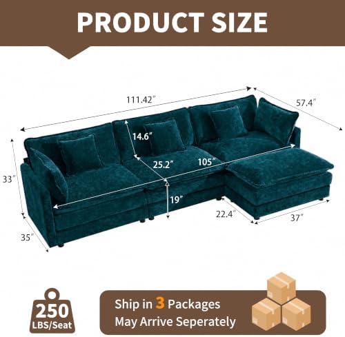 Tmsan 111.42" Blue Modular Sectional Sofa Cloud Couch - Image 2