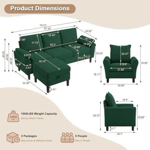 3 Pieces Sectional Sofa, Couch Set - Image 2
