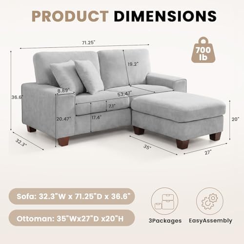 DOPEDIO 71.25" L-Shaped Sectional Sofa - Image 2