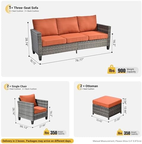 ovios Patio Furniture Set, 5 Pieces Outdoor Wicker Sofa Couch - Image 6