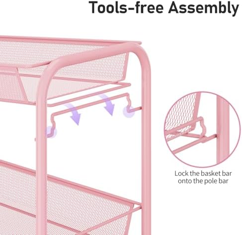 TOOLF 3 Tier Rolling Cart, Metal Utility Storage Cart - Image 3