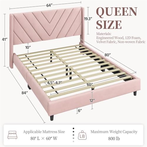Yaheetech Queen Bed Frame with Chevron Channel-Tufted Headboard - Image 2