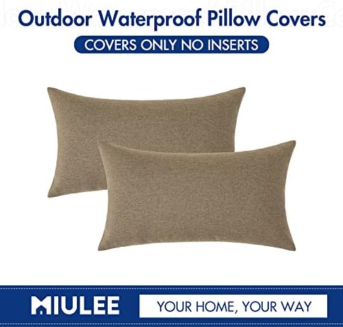 MIULEE Decorative Outdoor Pillow Covers Lumbar Waterproof 12x20 Khaki - Image 6