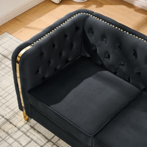 Velvet Chesterfield Sofa, Mid Century Modern Deep Seat Couch - Image 3