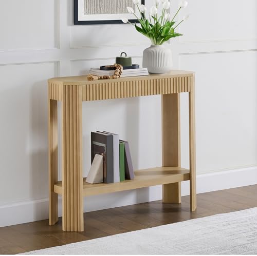 Alaterre Furniture Fluted Solid Wood Console Table, Light Oak, 36”x12”x32” - Image 6