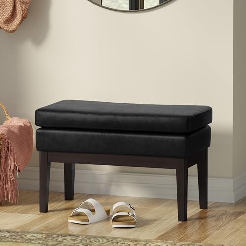 SIMPLIHOME Carlson 27" Wide Woven Fabric Rectangle Ottoman in Black - Image 2