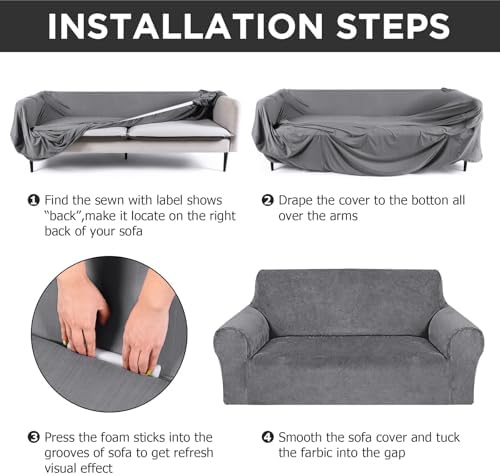 Peryiter 3 Pcs Couch and Loveseat Sofa Covers, Light Gray - Image 5