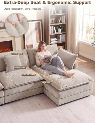 70.8” Loveseat with Ottoman, Deep Seat L Shaped Cloud Couch - Image 5