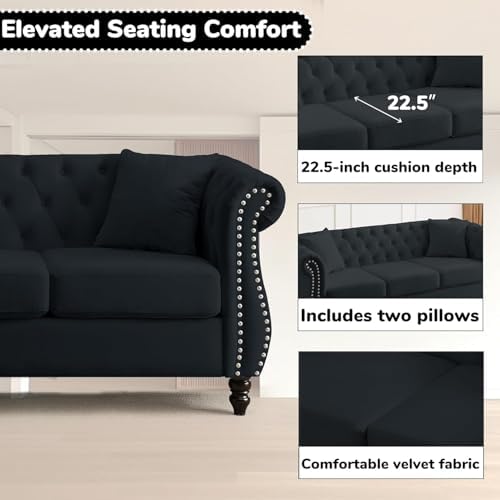 80" Chesterfield Loveseat Velvet Sofa - Image 5