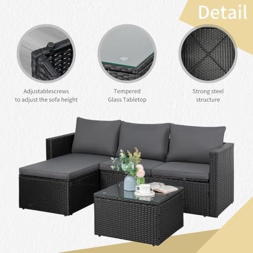 JAMFLY 3-Piece All-Season Wicker Patio Sectional Sofa Set - Image 4