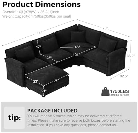 ELUCHANG 114" Oversized V Shaped Modular Sectional Sofa, Comfy Cloud Couch - Image 2