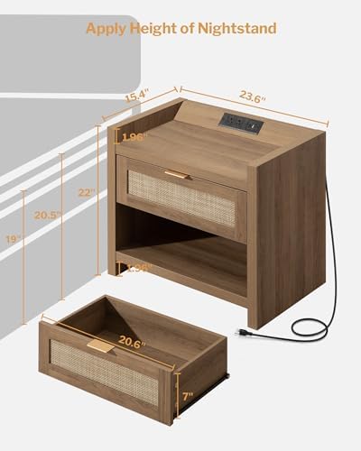 SICOTAS Rattan Night Stand Set of 2, Bedside Table - Image 2