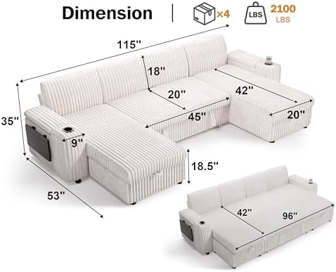 WEUP 108" Modular Sectional Sleeper Sofa - Image 2