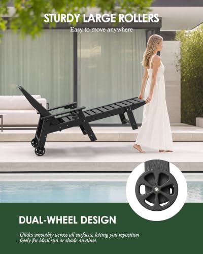HDPE Outdoor Chaise Lounge Chair Set of 2, 77.8" Extended Length Patio Lounge - Image 6