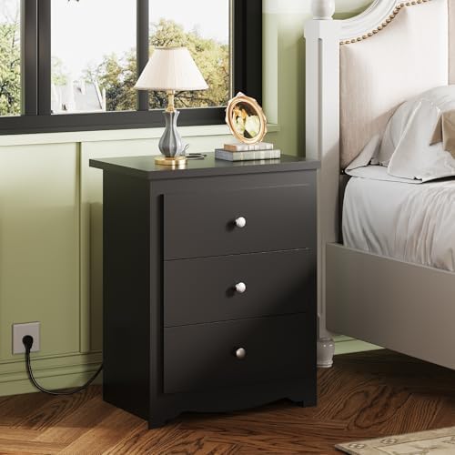 WLIVE Tall Nightstand with Charging Station, Wood Bedside Table - Image 2