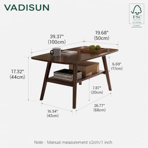 100% Solid Wood Coffee Table for Living Room, 39.37" Mid Century Modern Tables - Image 2