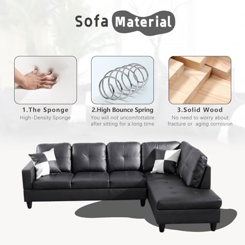 Black L-Shaped 3-Piece Faux Leather Sofa - Image 3