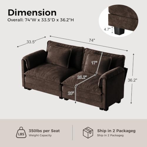 ELUCHANG 79" Oversized Modular Sectional Sofa, Comfy Chenille Cloud Couch - Image 2