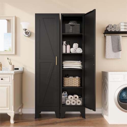 COFaR Narrow Bathroom Cabinet, Metal Farmhouse Slim Broom Storage Cabinets - Image 2