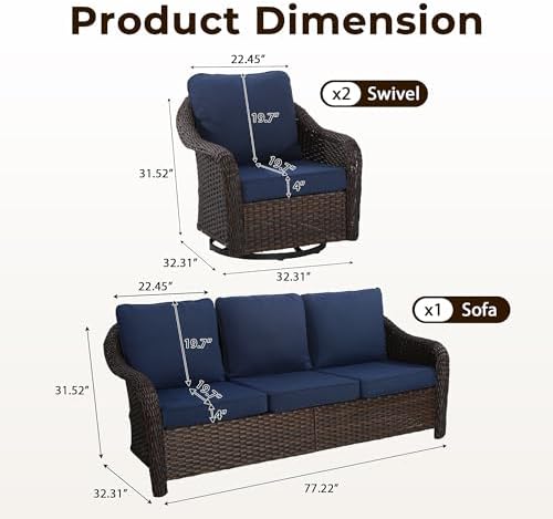 3 Piece Patio Wicker Conversation Set, All-Weather Use Outdoor Wicker Sofa - Image 2