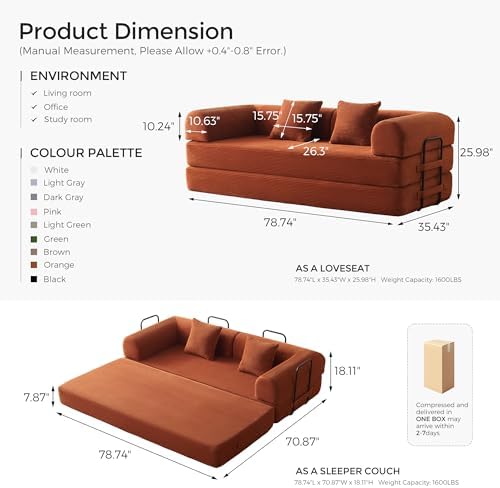 79" Convertible Futon Sofa Bed, Boneless Couch - Image 2