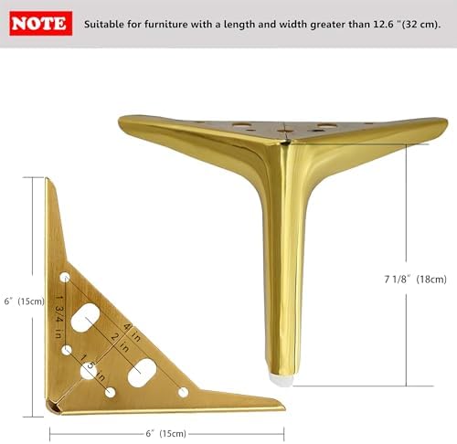 7 inch/18cm Shiny Gold Metal Furniture Legs Set of 8 - Image 2