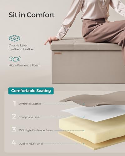 SONGMICS Storage Ottoman Bench, 43.3 Inches Folding Foot Rest Stool - Image 5