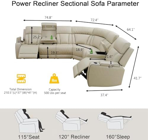 Breathing Leather Reclining Sofa Set, Power Recliner Sectional Couch - Image 2