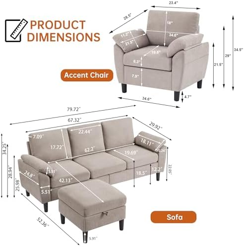 Sectional Sofa Set, 2 Pieces 3 Seat L Shape Couch - Image 2