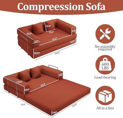 59.0 Inch Convertible Sofa Bed, 4-in-1Futon Sofas Bed Pull Out Sleeper Couch - Image 2