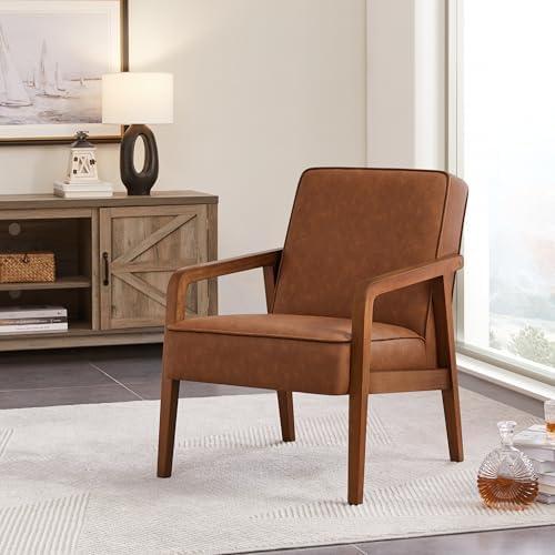 Yaheetech Accent Chair, Mid-Century Modern, Light Brown - Image 3