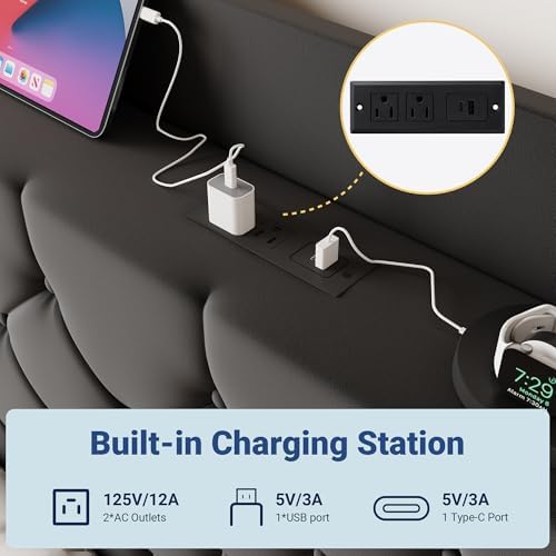 Allewie Full Size Bed Frame, Storage Headboard & Charging Station - Image 5