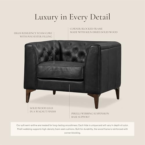POLY & BARK Essex 40" Lounge Chairs Set of 2 – Onyx Black Semi-Aniline Italian - Image 5
