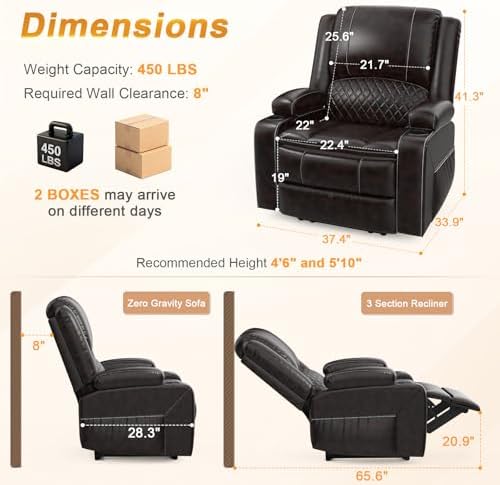 Oversized Manual Recliner Chair, 3X Reclining Sofa Chairs - Image 2