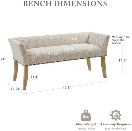 Madison Park Accent Bench for Living Room, Upholstered - Image 3