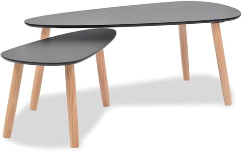 2 Coffee Tables Modern Coffee Table & Center Table Black MDF Tabletop Solid - Image 2